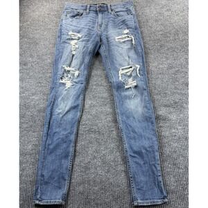 Hollister Super Skinny Jeans Men 31x32 Blue Distressed Stretch Denim (Fit 29x30)